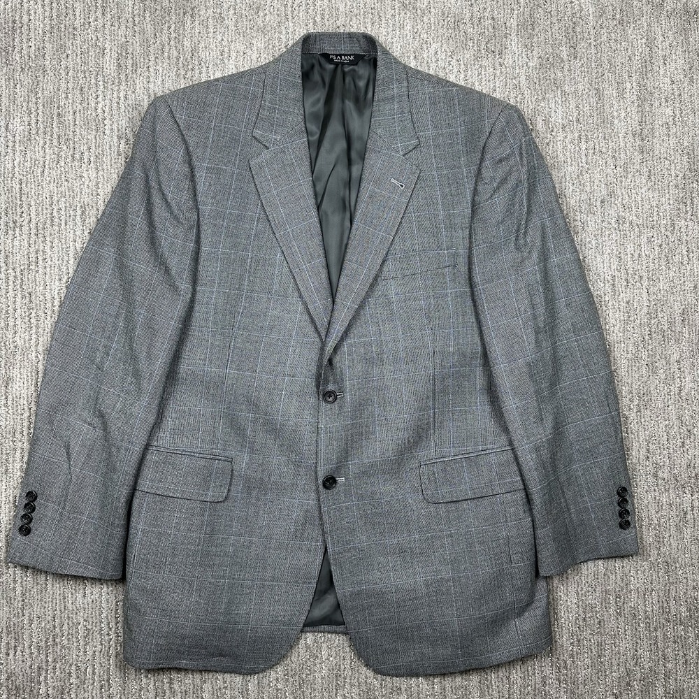 Jos A Bank 43R Gray Glen Plaid Sport Coat Silk Wool Blazer Signature Collection